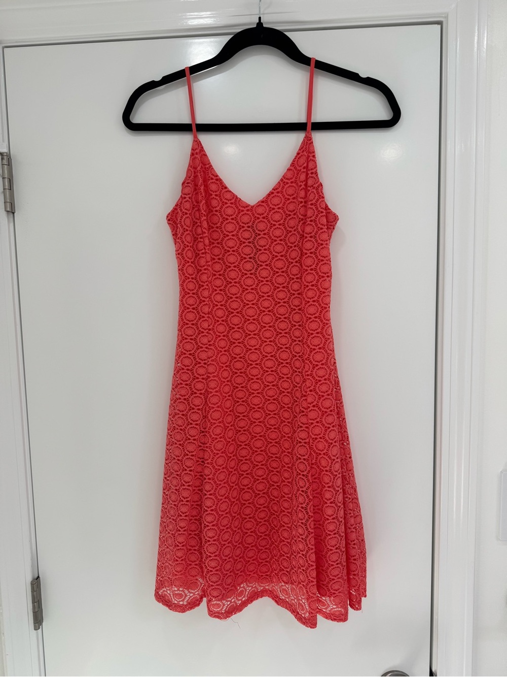 Lord & Taylor Coral Lace Spaghetti-Strap Mini Dress